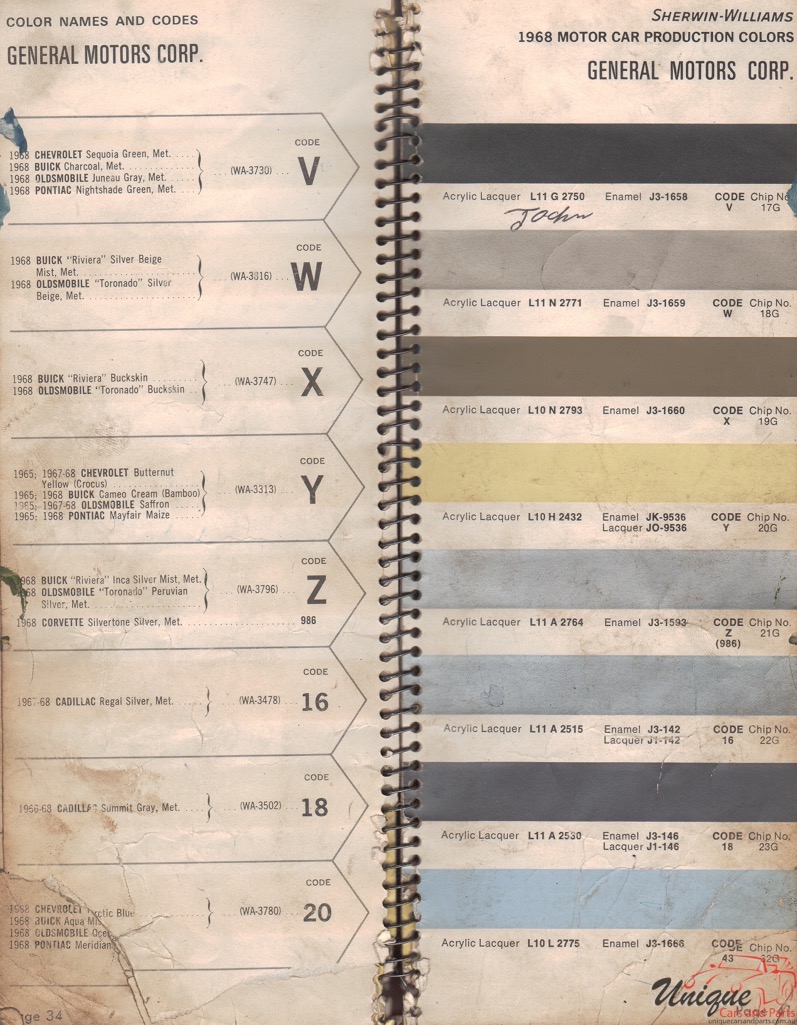 1968 General Motors Paint Charts Williams 3